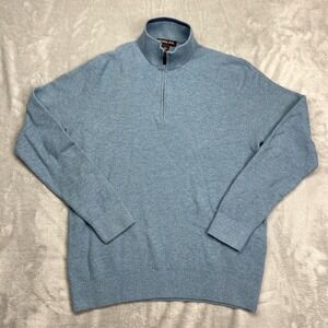 Michael Kors Sweater Mens Large Blue Tight Knit Long Sleeve Quarter Zip Pullover